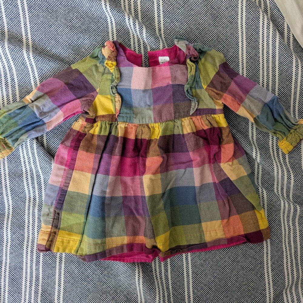 Darling plaid dress with shoulder ruffles // 12-18 month springtime jewel tones